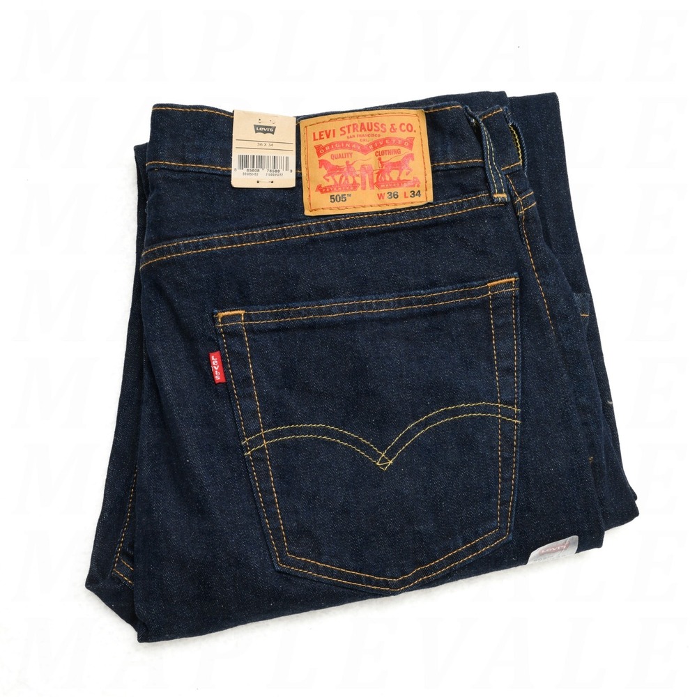 Levi's 505 Jeans Men's 36x34 Rinse Stretch Dark Wash Straight Leg Blue Denim NWT